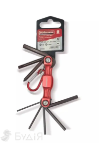 Набір розкладних Г-подібних ключів HAISSER HEX, SL5, PH2, 8 од., S2, алюм. корпус (48120)