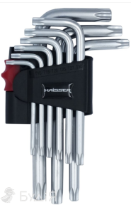 Набір Г-подібних ключів HAISSER TORX з відверненням 9 од., S2, T10-50 (48114)
